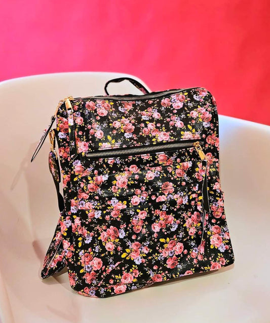 Floral convertible backpack purse