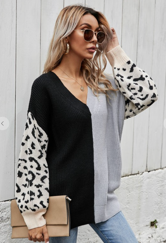 Leopard Color block sweater