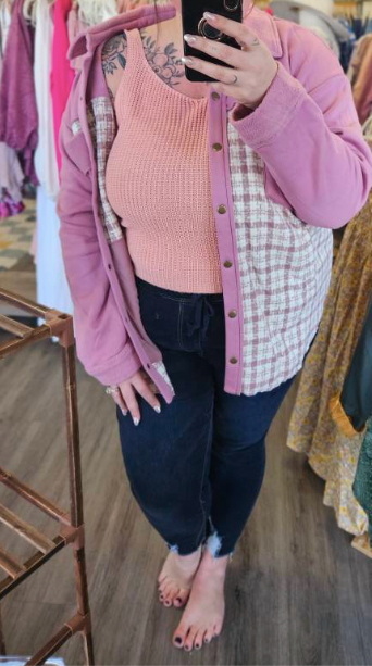 Plus Plaid Double Bust Pockets Jacket