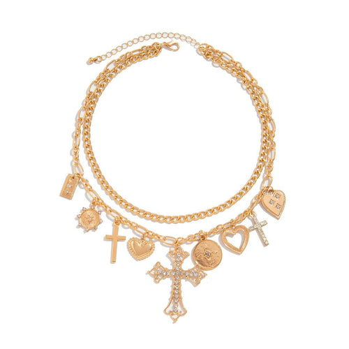 CHARM NECKLACE-MULTI CROSS CHARMS LAYERED NECKLACE | 40NK947