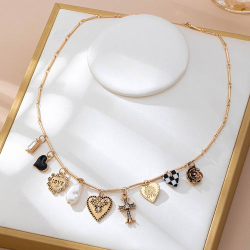 CHARM NECKLACE-HEART CHECKER CROSS CHARM | 80N92681