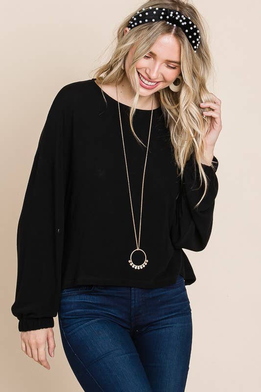 ETK-8582-PL Plus Size Solid Ruched Back Casual Top