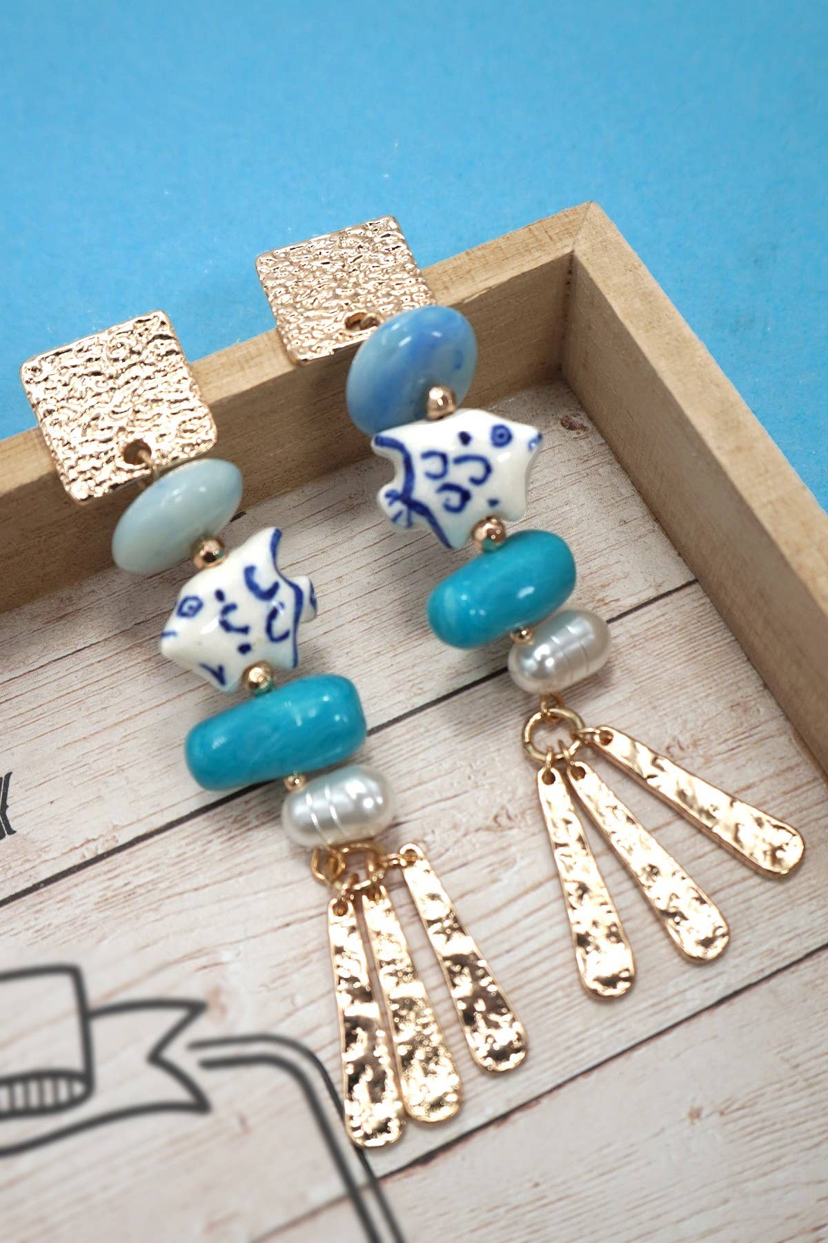 COASTAL CHARM PORCELAIN FISH DROP EARRINGS