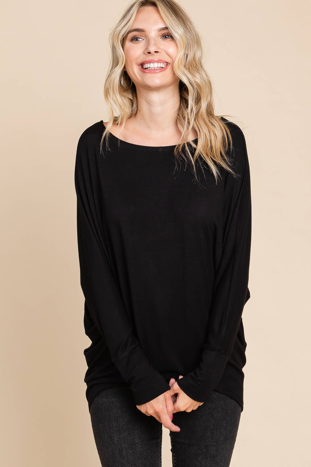ETK-8992-PL Plus Size Solid Rayon Boat-Neckline Causal Top