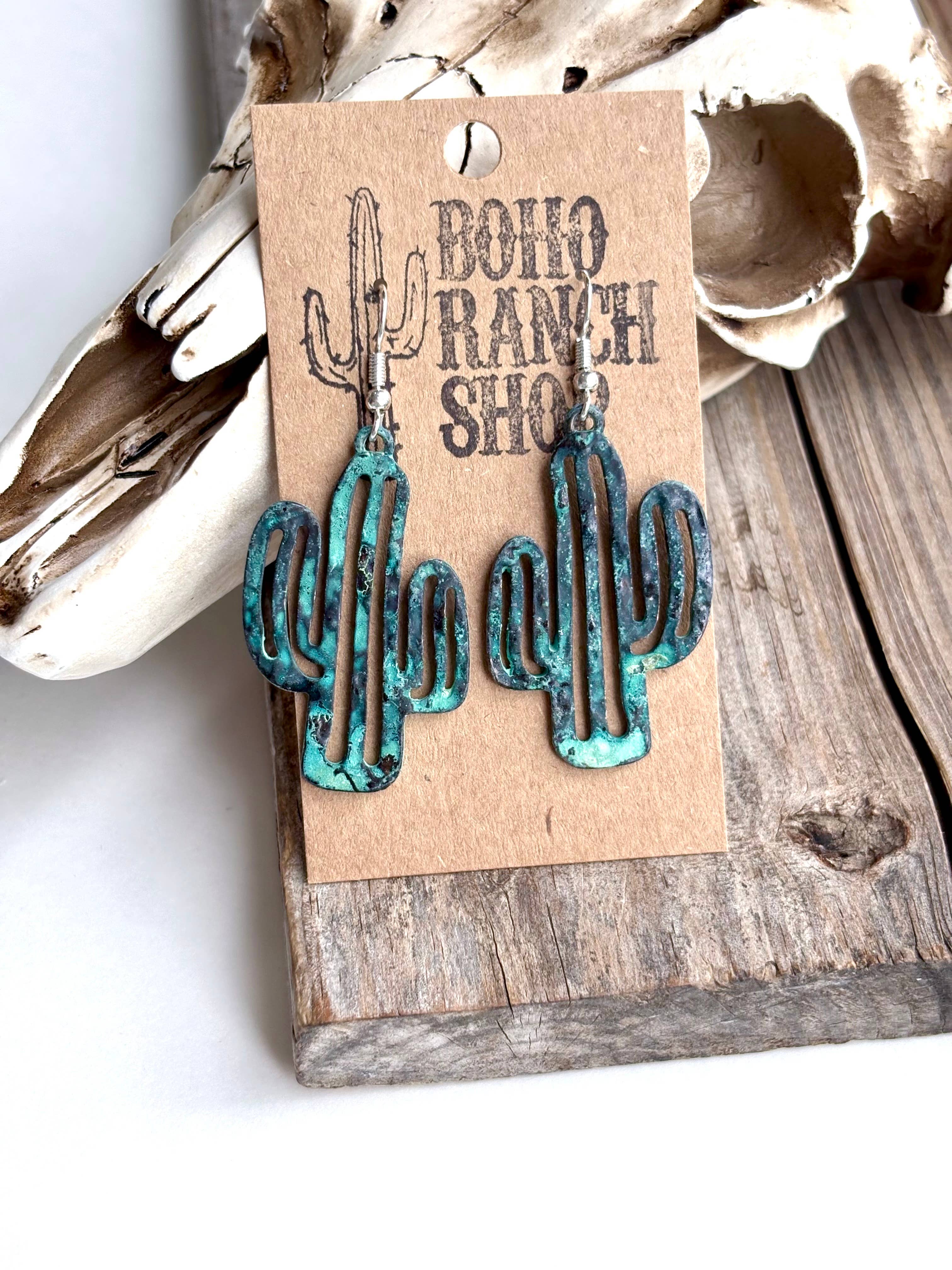 Hammered Western Cactus Dangle Earrings