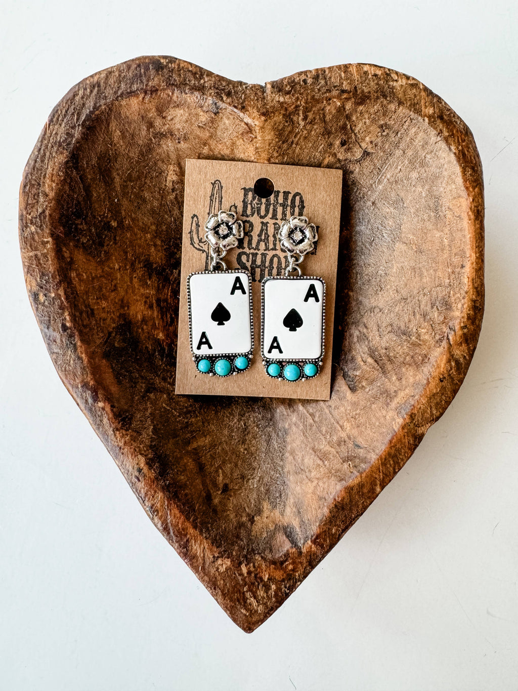 Ace of Spades Stone Stud Dangle Earrings