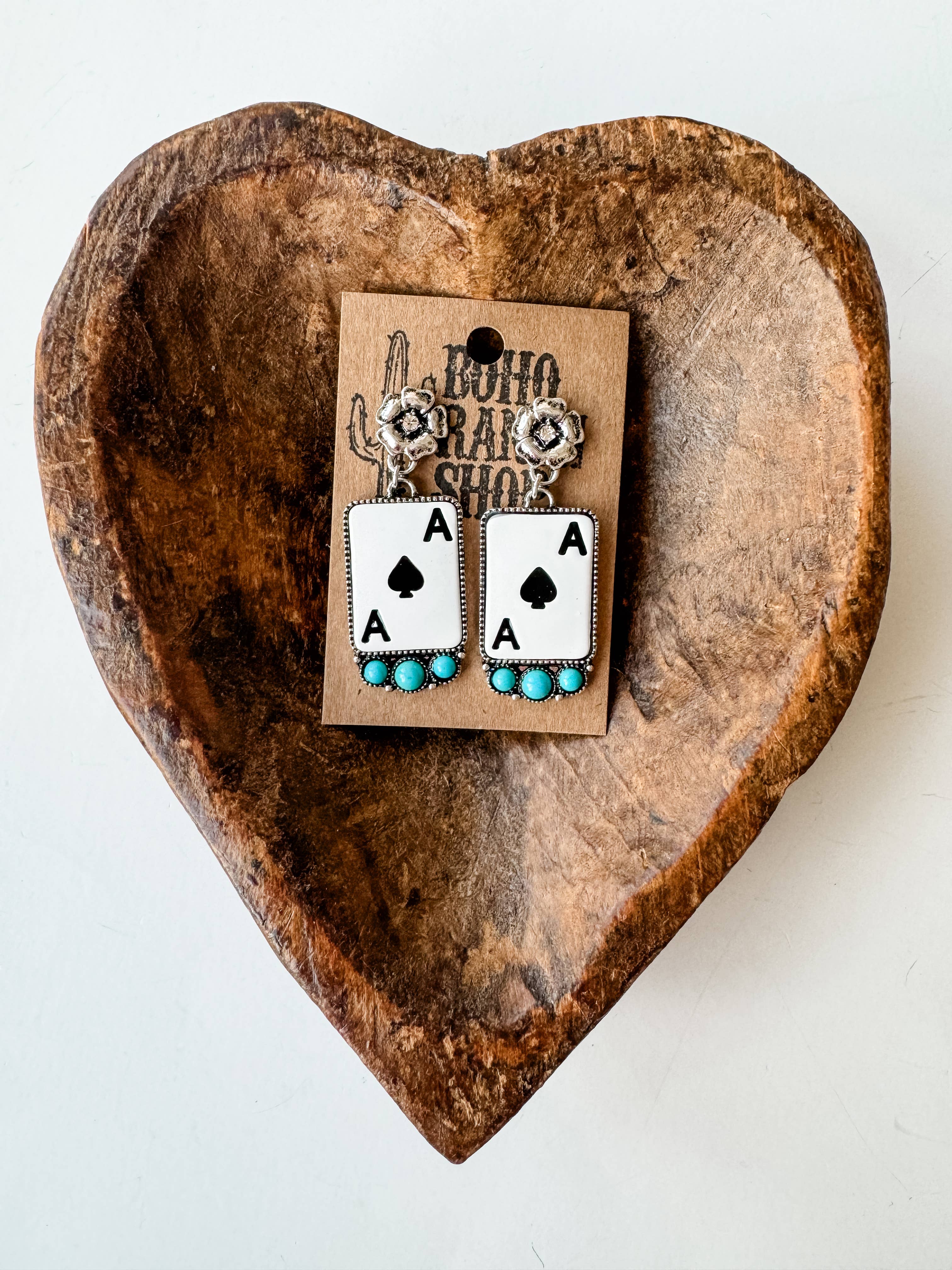 Ace of Spades Stone Stud Dangle Earrings