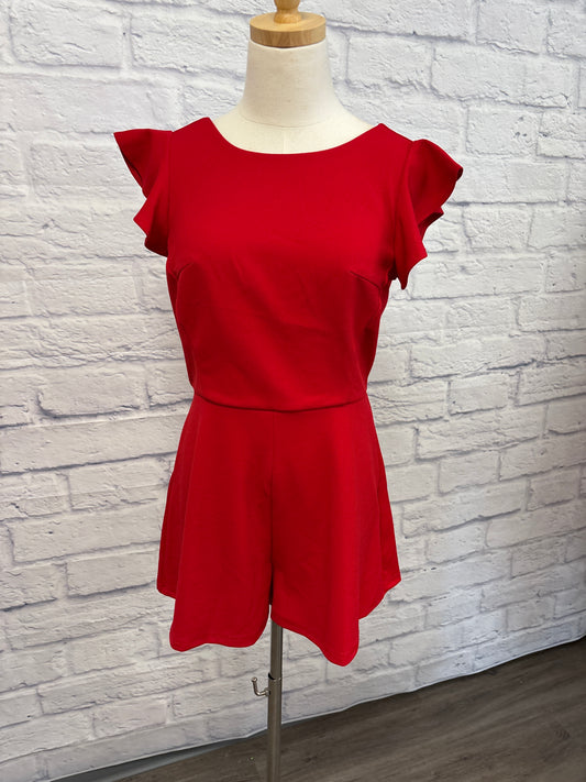 Red romper with bow tie detail