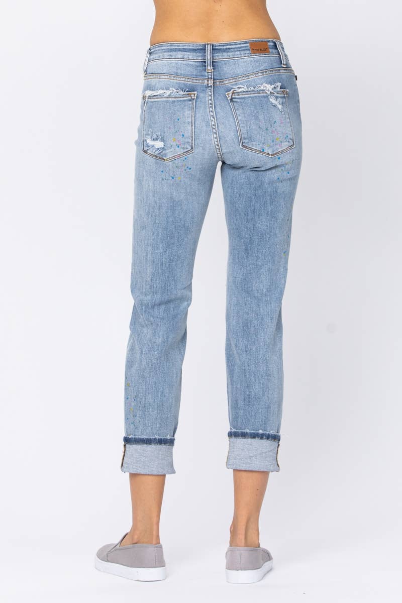 JUDY BLUE  BOYFRIEND PAINT SPLASH DENIM
