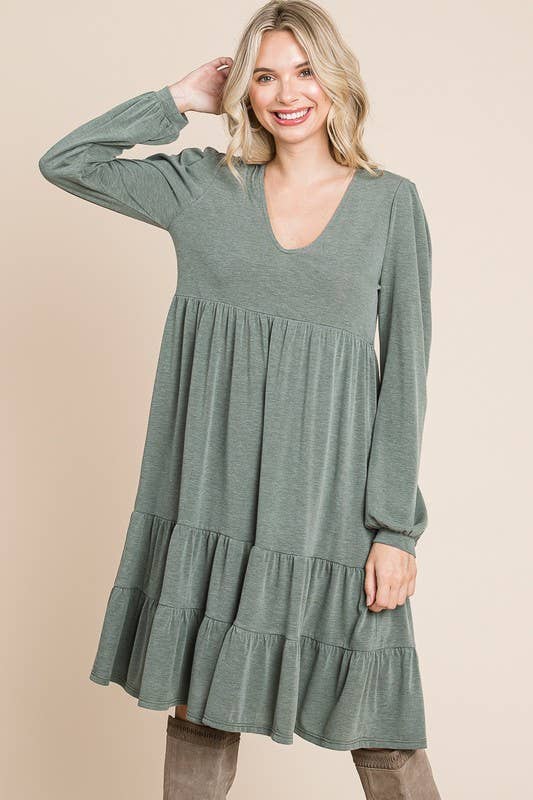 ETK-8882-PL-Plus Size Solid Tiered Swing Dress
