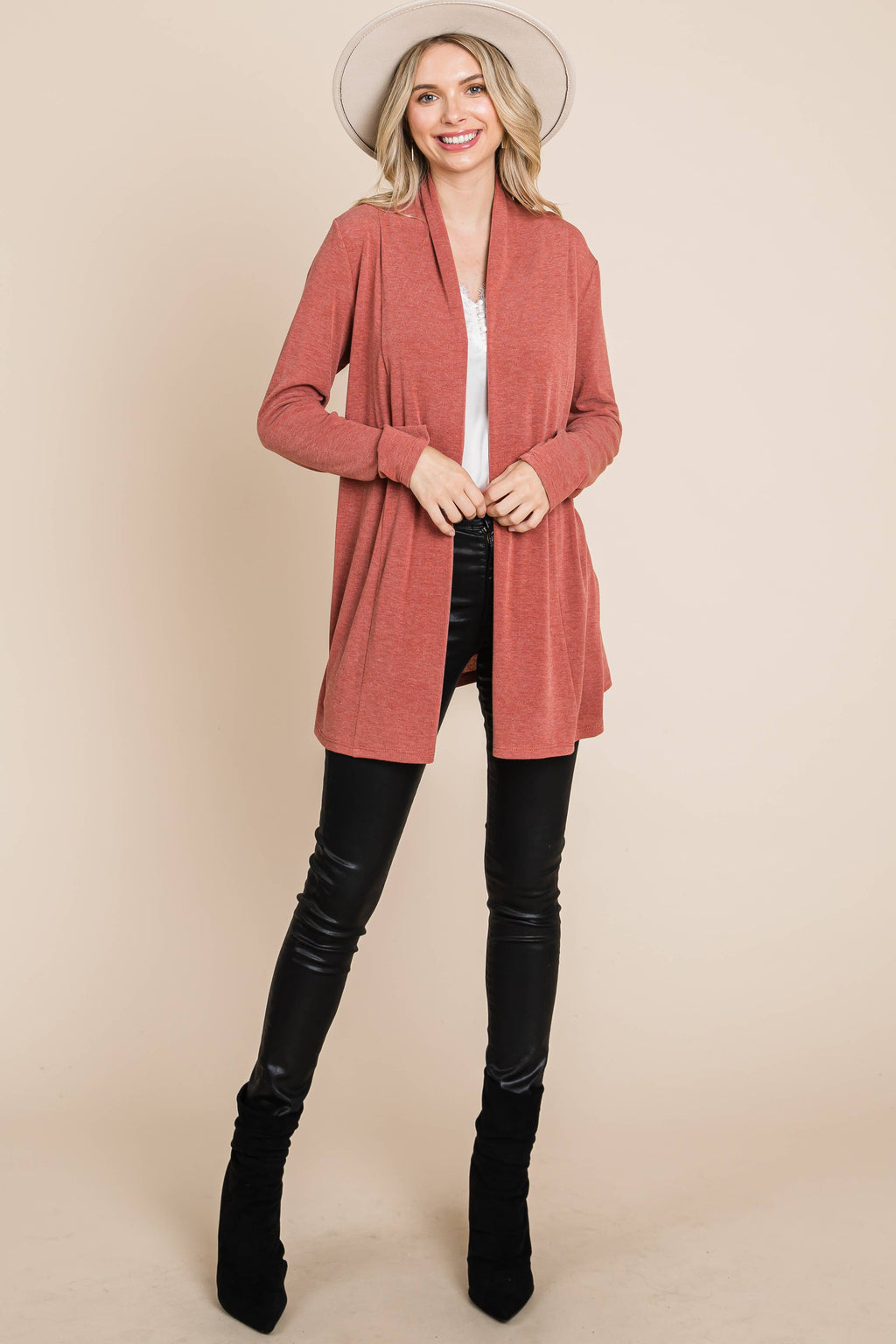 ETK-8867 Soft Solid Open Front Cardigan