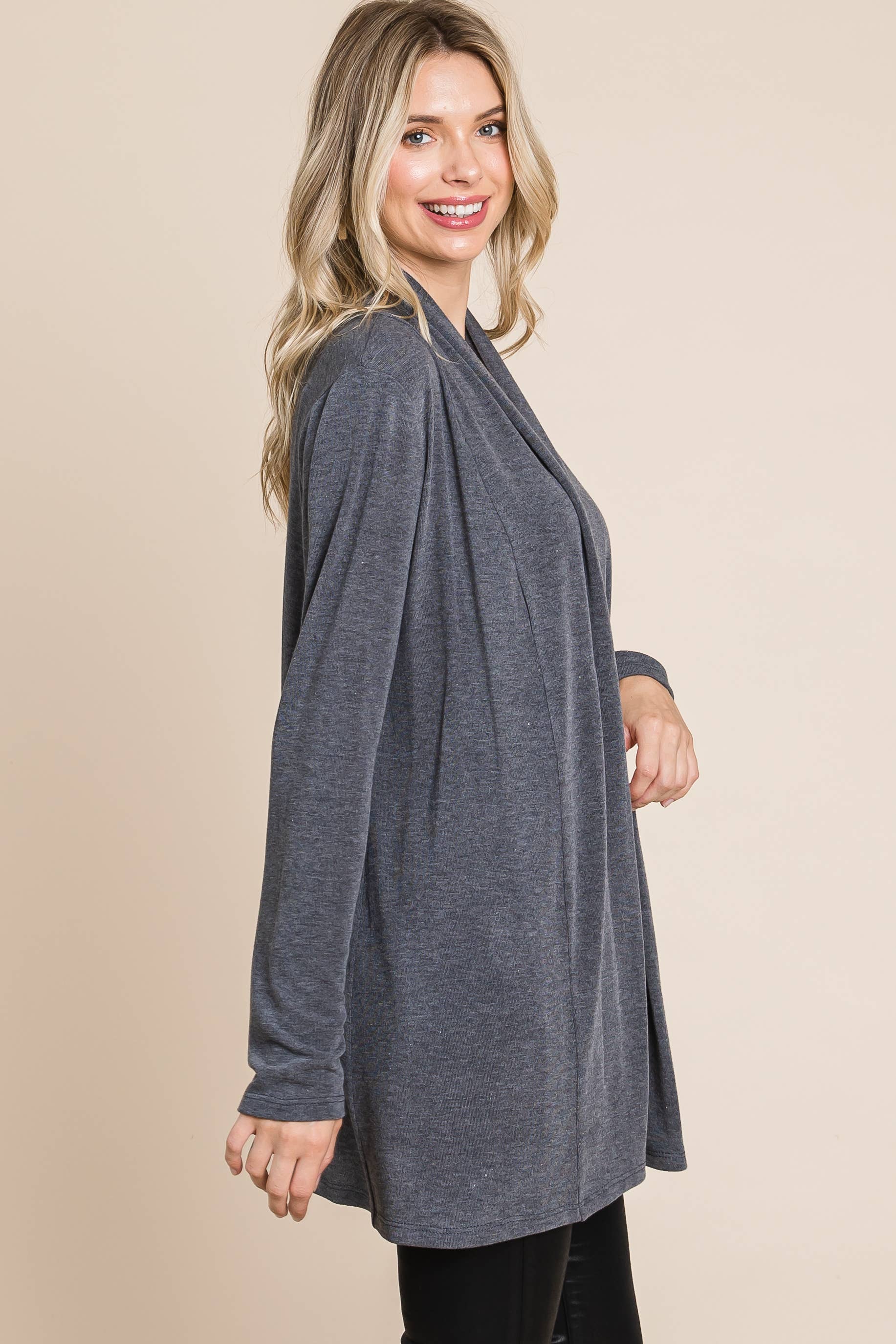 ETK-8867 Soft Solid Open Front Cardigan