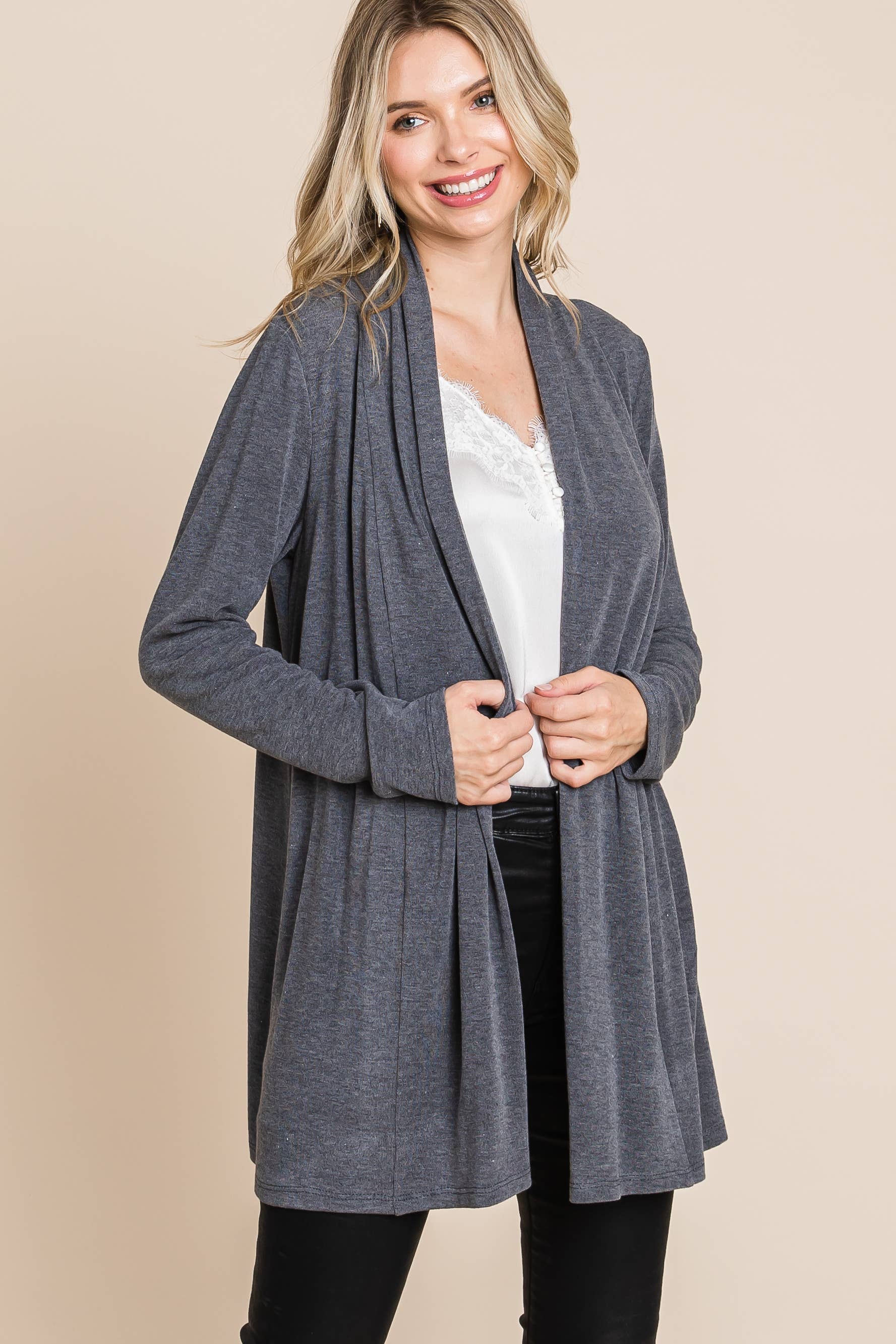 ETK-8867 Soft Solid Open Front Cardigan