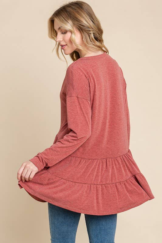 ETK-8529 Solid Swing Button Up Tunic Top