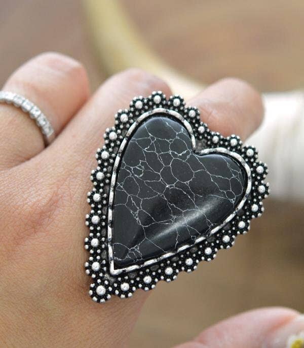 Western Statement Adjustable Heart Ring Black