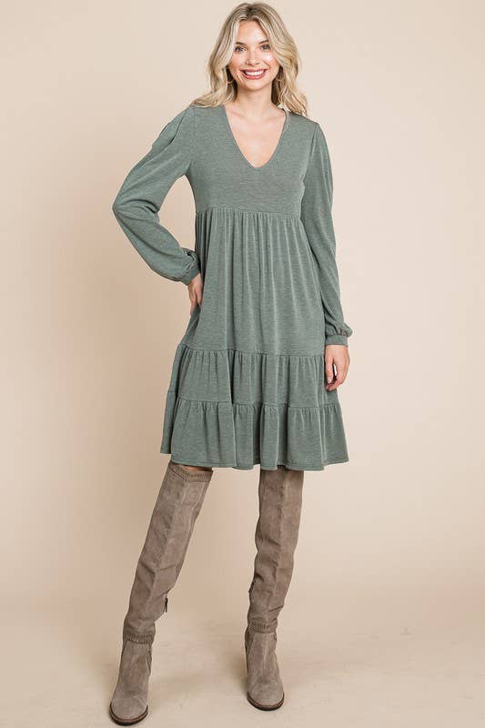 ETK-8882-PL-Plus Size Solid Tiered Swing Dress