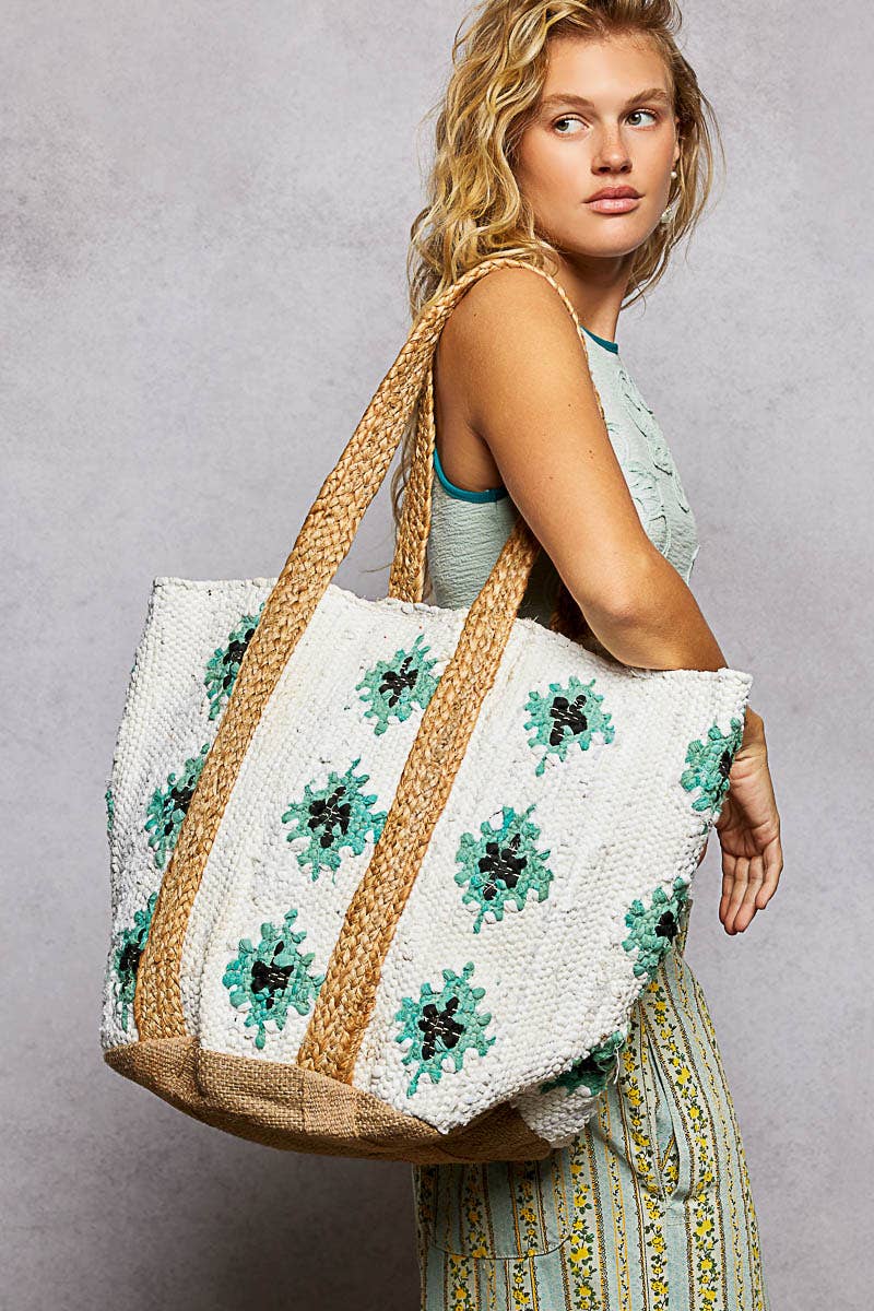Floral Cotton Weave Tote Bag