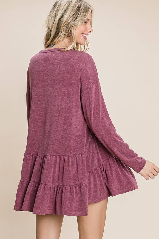 ETK-8529 Solid Swing Button Up Tunic Top