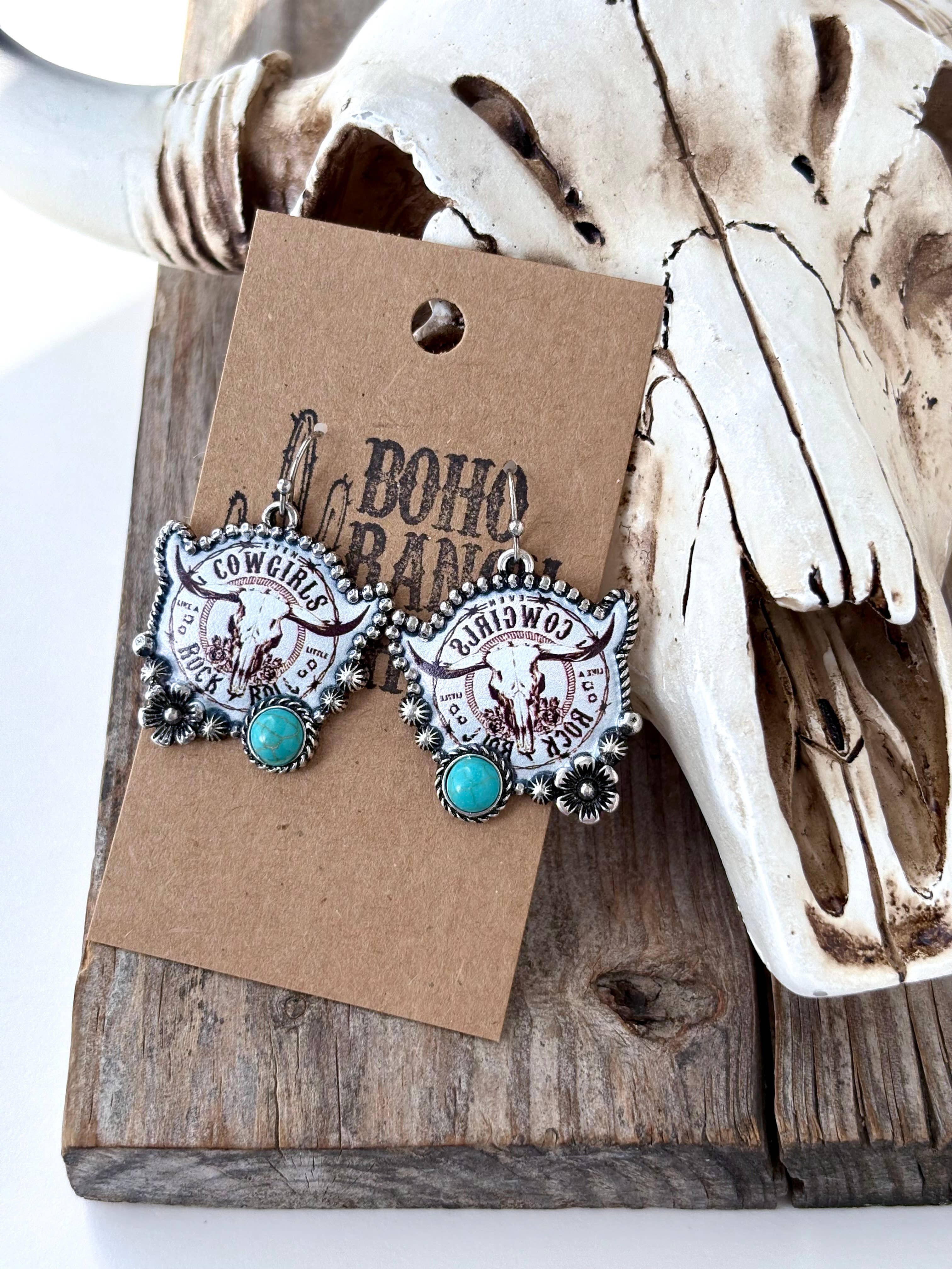 Western Style Cowgirl Pendant Dangle Earrings