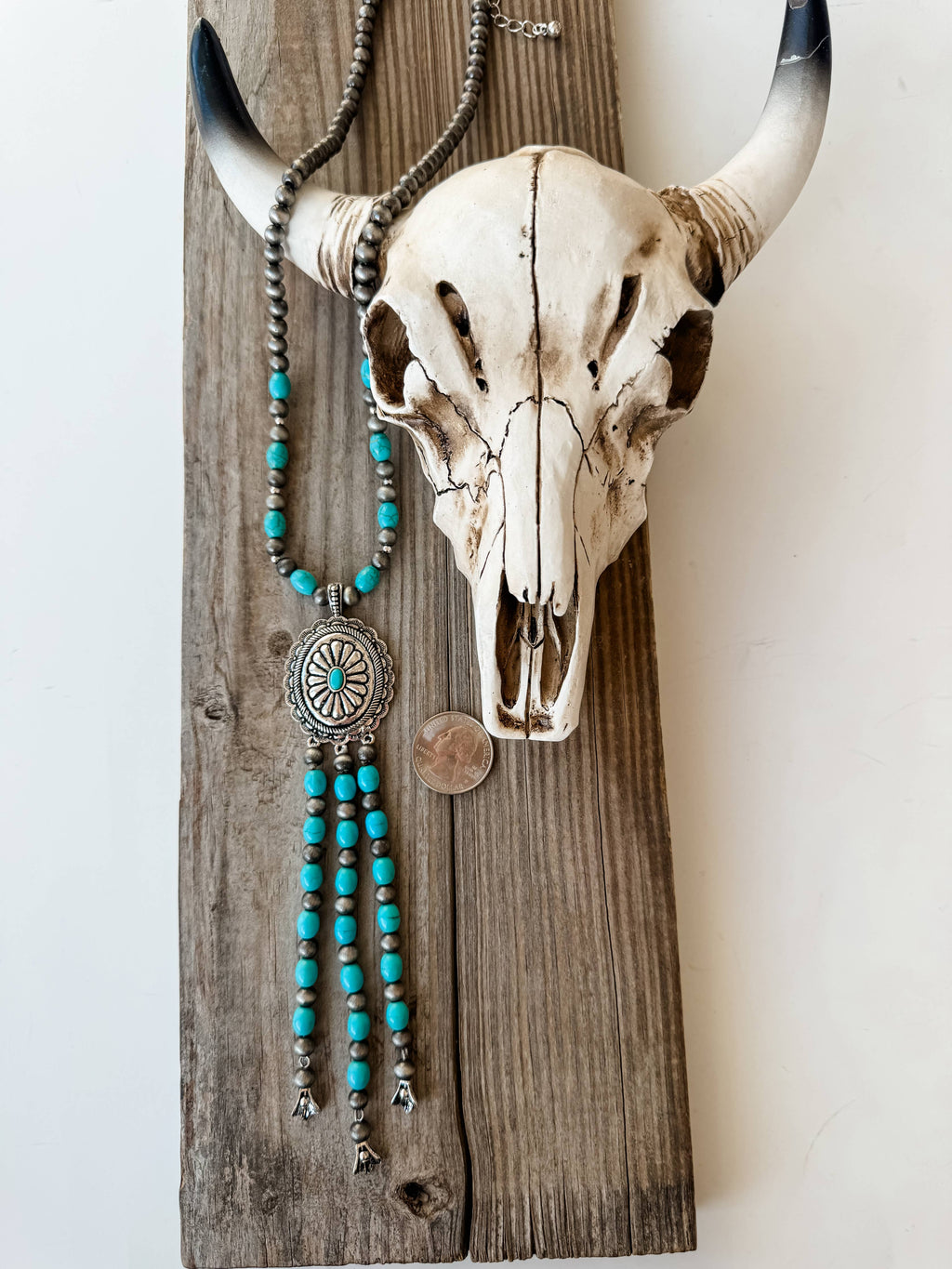 20” Concho Pendant with Bead Tassel Necklace