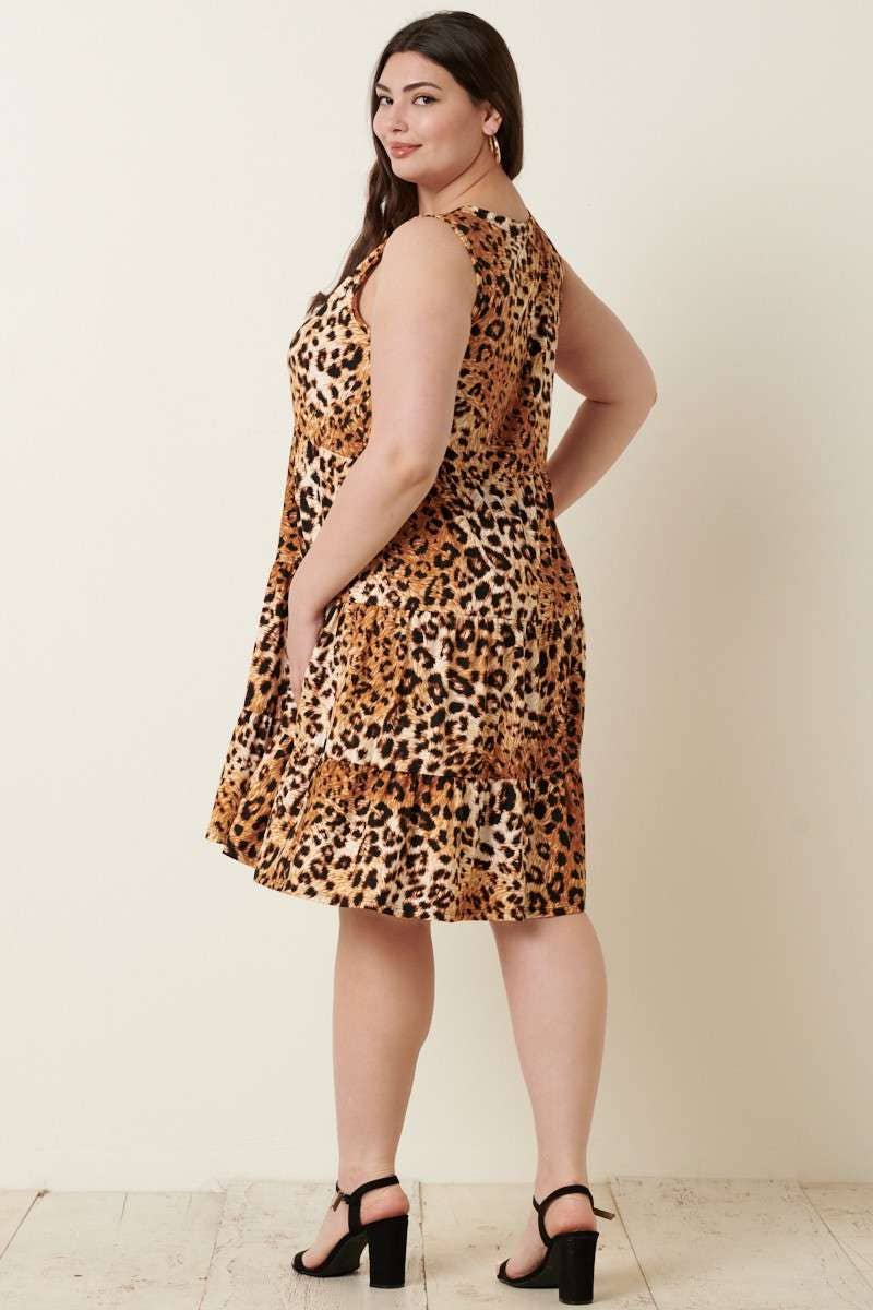 PLUS LEOPARD PRINT RUFFLE DETAIL TANK DRESS