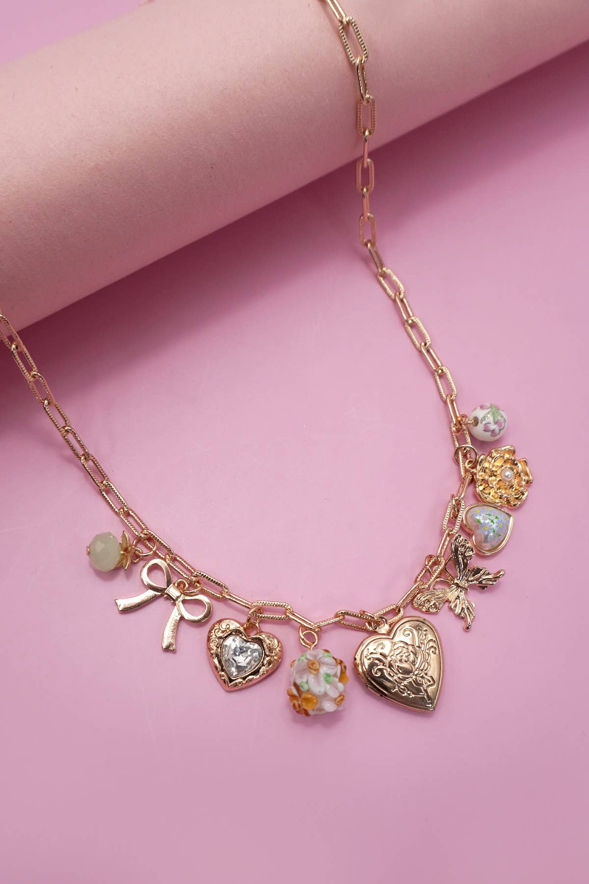 CHARM NECKLACE-HEART LOCKET BUTTERFLY