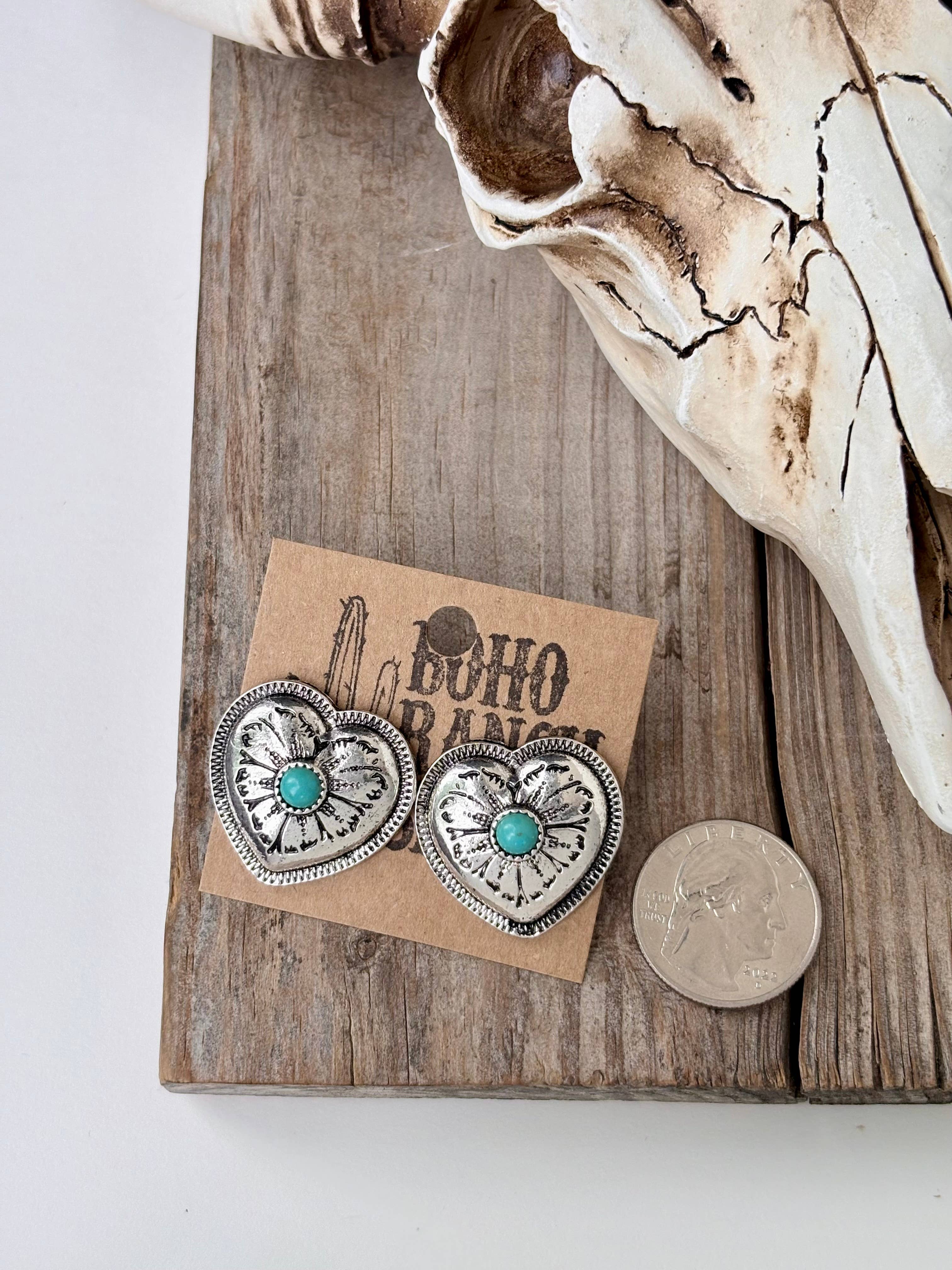Western Style Heart Turquoise Stone Stud Earrings