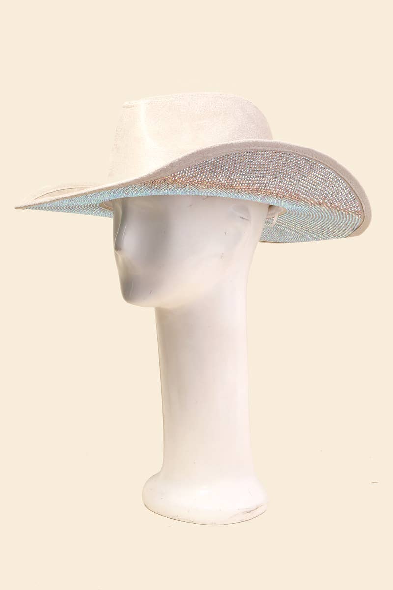 Wide Brim Suede Rhinestone Studded Western Cowboy Hat