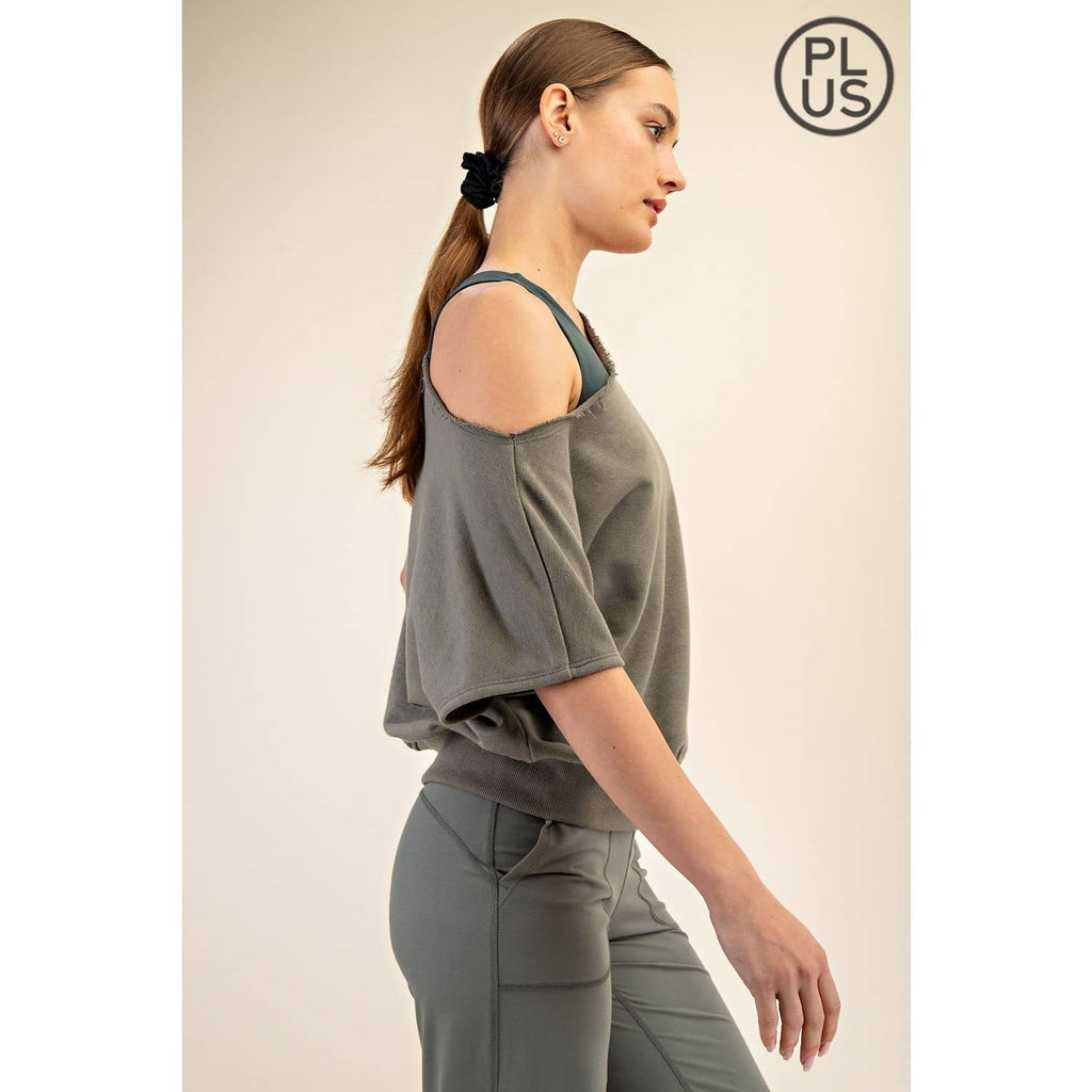 PLUS SIZE FRENCH TERRY OFF SHOULDER TOP