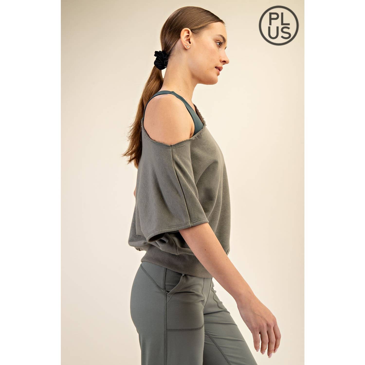 PLUS SIZE FRENCH TERRY OFF SHOULDER TOP