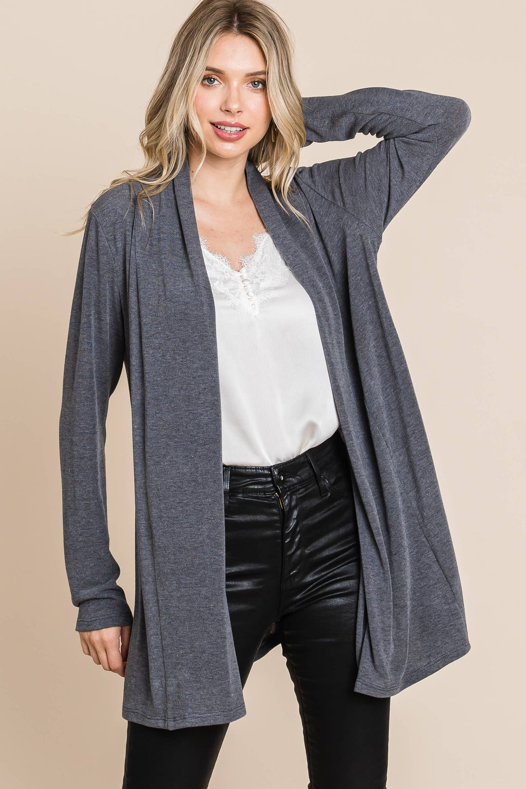 ETK-8867 Soft Solid Open Front Cardigan