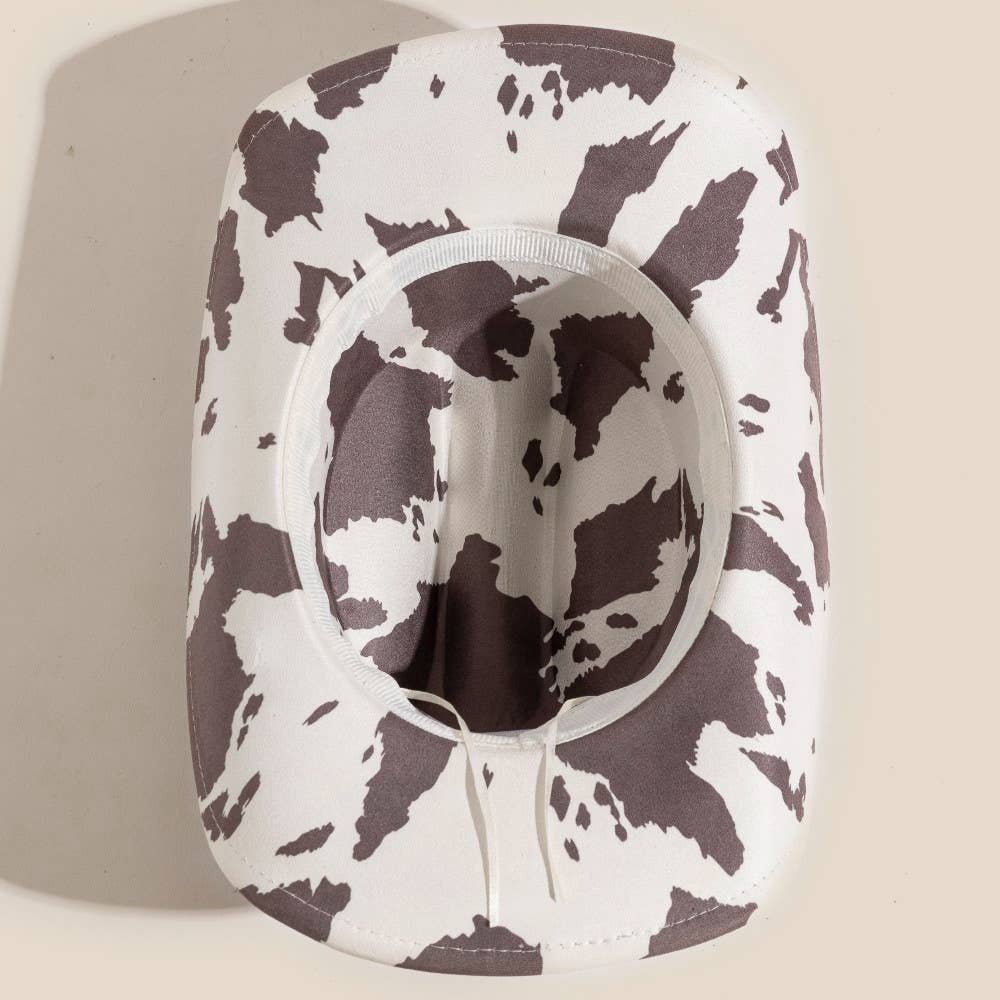 Cow Print Western Long Horn Strap Cowboy Hat