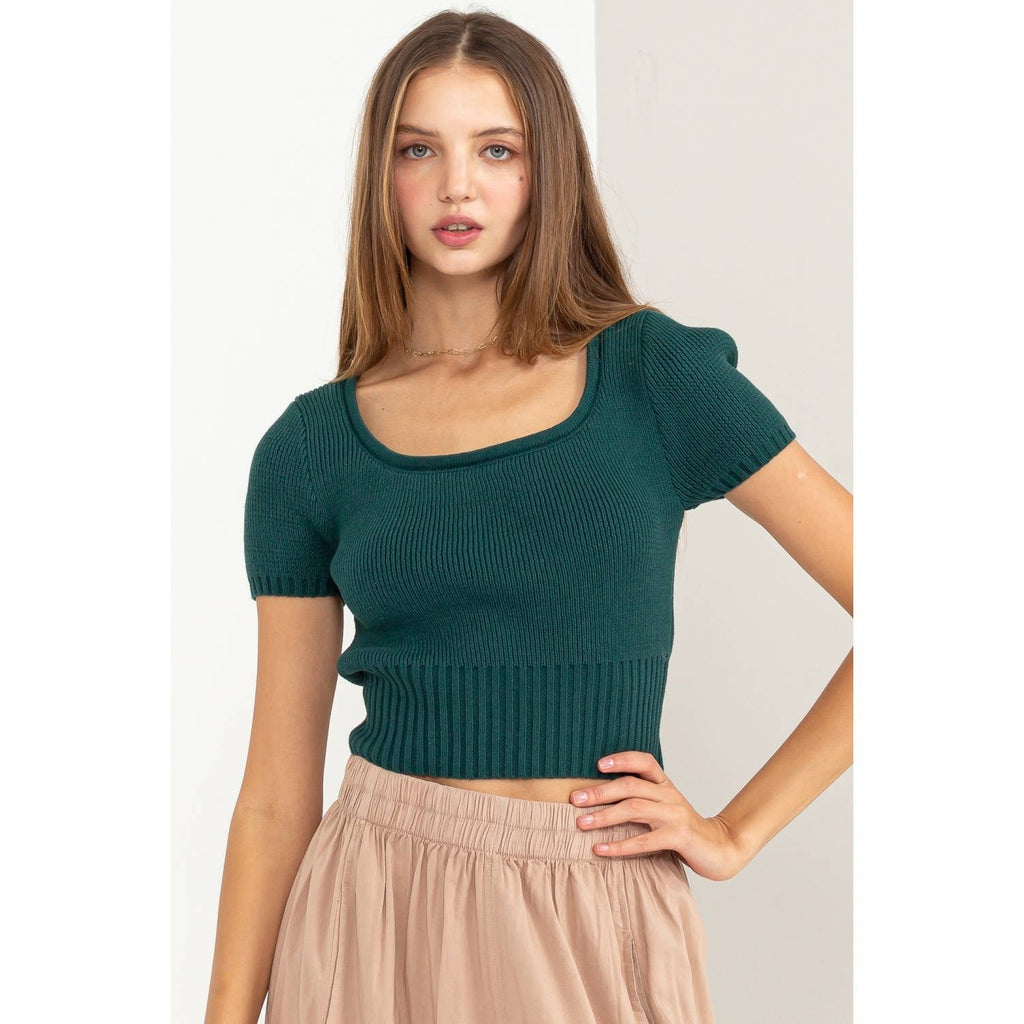 Scoop Neck Short Sleeve Knit Top