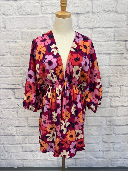 Deep V Floral Dress