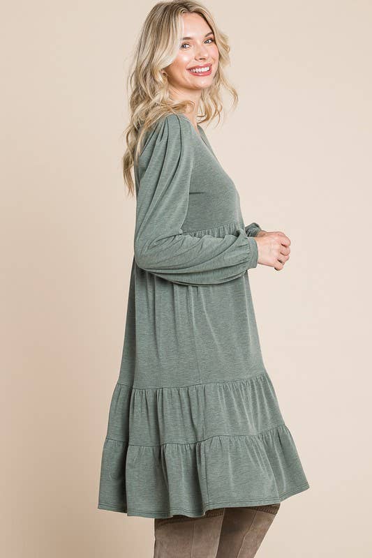 ETK-8882-PL-Plus Size Solid Tiered Swing Dress