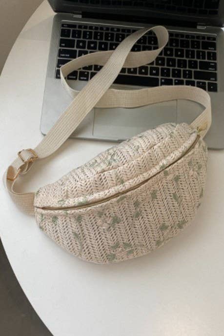 RAFFIA STRAW WAIST FANNY PACK CROSSBODY BELT BAG | 40P559
