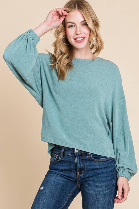 ETK-8582-PL Plus Size Solid Ruched Back Casual Top