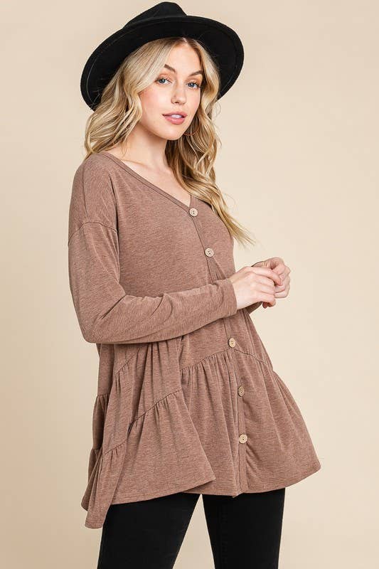 ETK-8529 Solid Swing Button Up Tunic Top