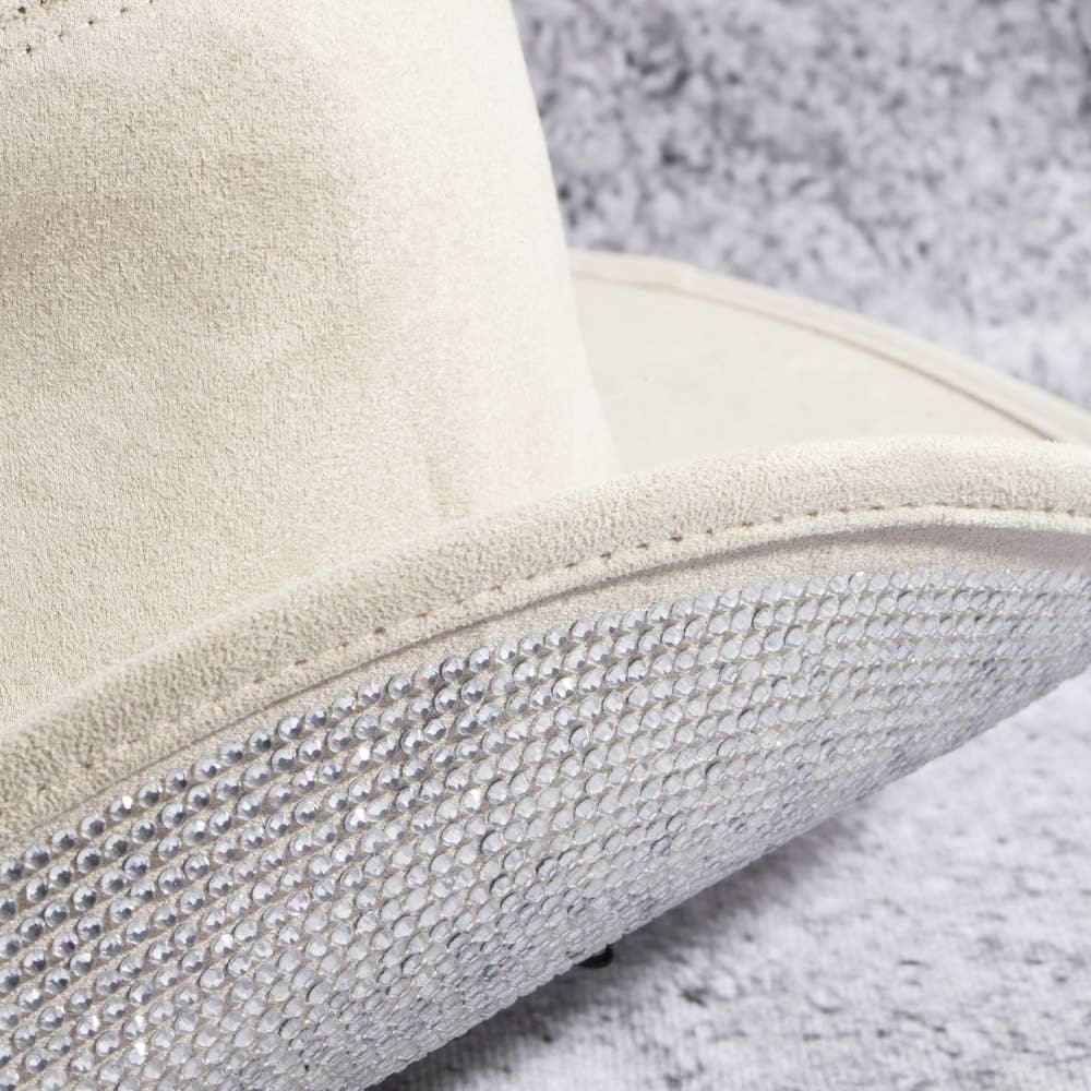 Wide Brim Suede Rhinestone Studded Western Cowboy Hat