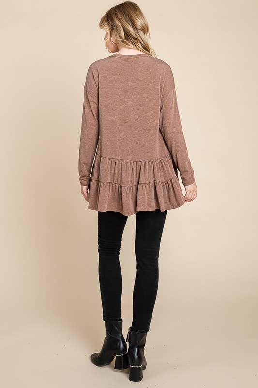ETK-8529 Solid Swing Button Up Tunic Top