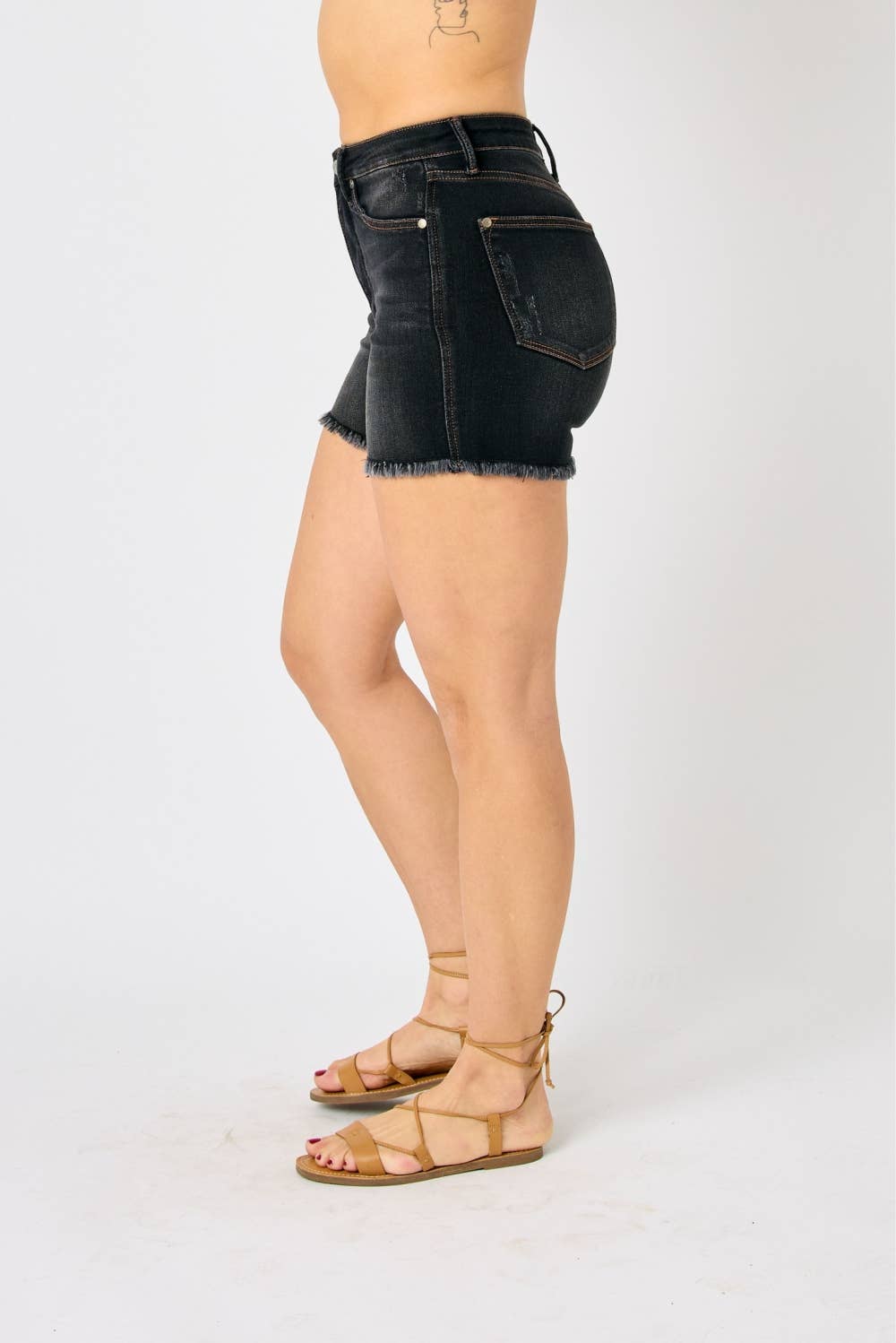 HW Tummy Control Fray Hem Shorts - (XL Only)