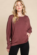 ETK-8992-PL Plus Size Solid Rayon Boat-Neckline Causal Top