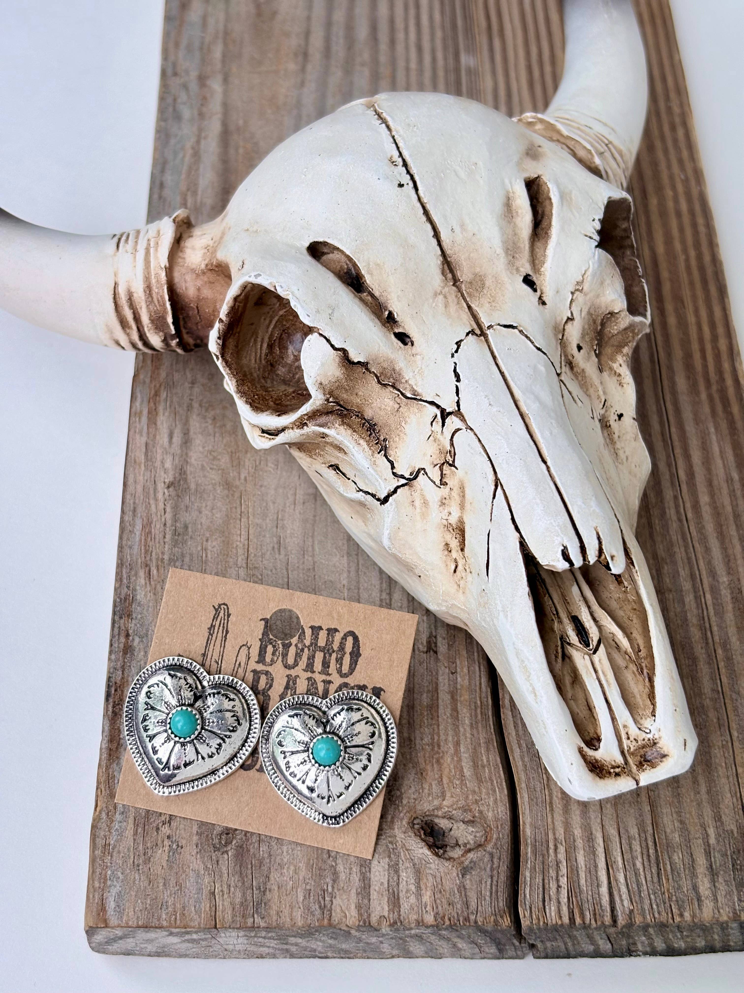 Western Style Heart Turquoise Stone Stud Earrings