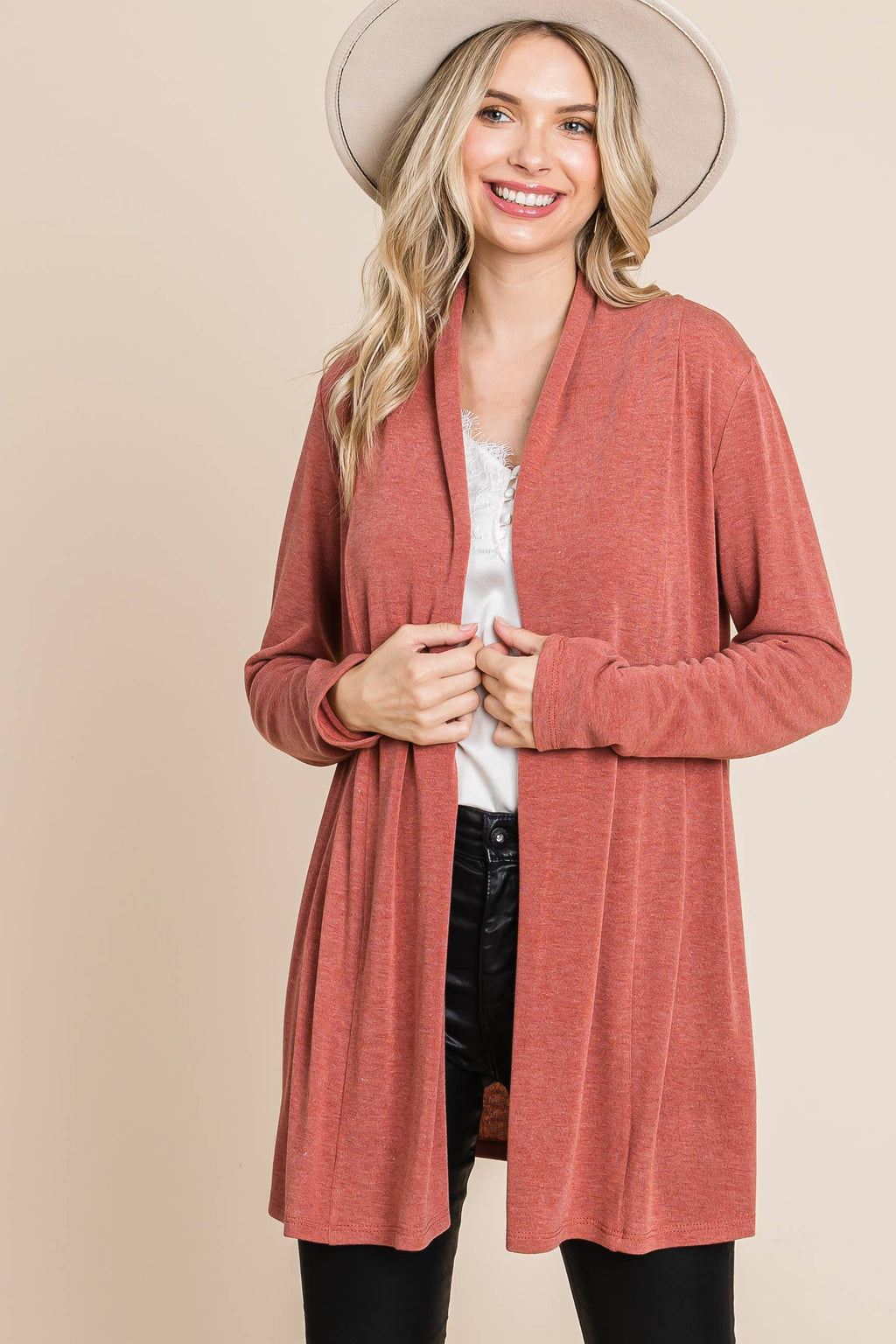 ETK-8867 Soft Solid Open Front Cardigan