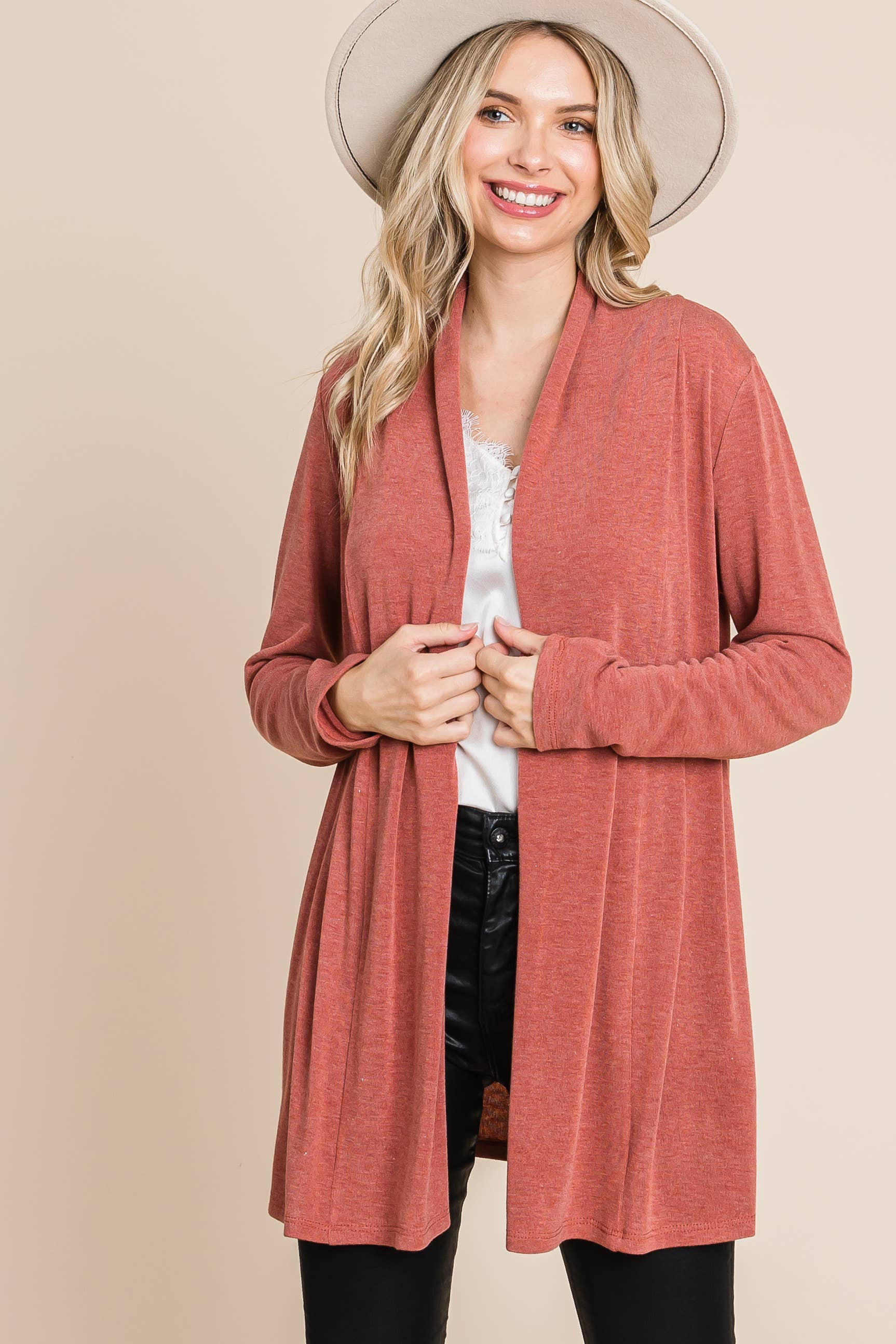 ETK-8867 Soft Solid Open Front Cardigan