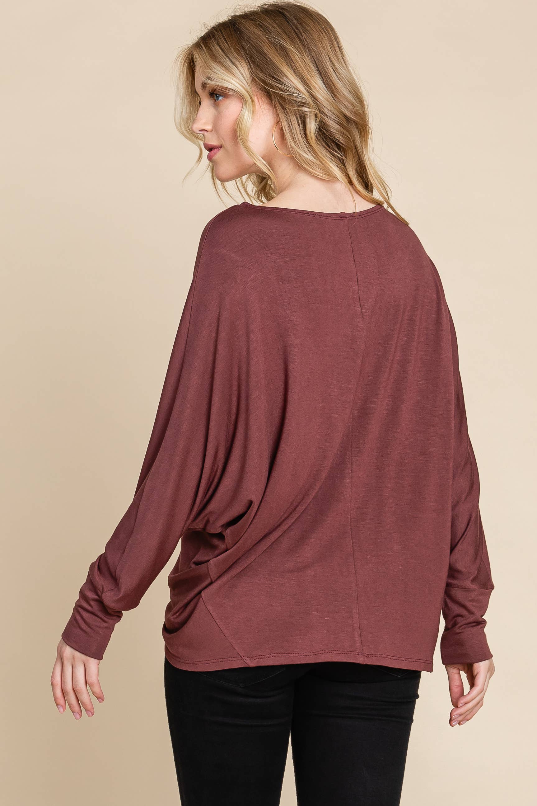 ETK-8992-PL Plus Size Solid Rayon Boat-Neckline Causal Top