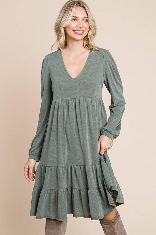 ETK-8882-PL-Plus Size Solid Tiered Swing Dress