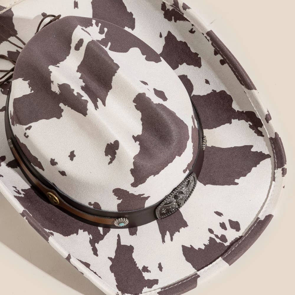 Cow Print Western Long Horn Strap Cowboy Hat