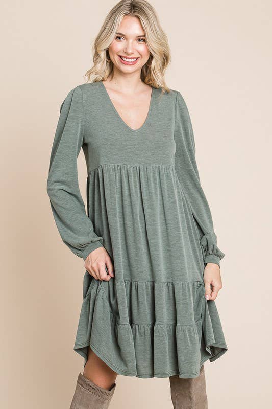 ETK-8882-PL-Plus Size Solid Tiered Swing Dress