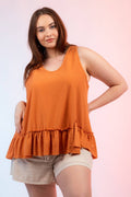 PLUS SIZE Sleeveless Dotted Swiss Ruffle Hem Top